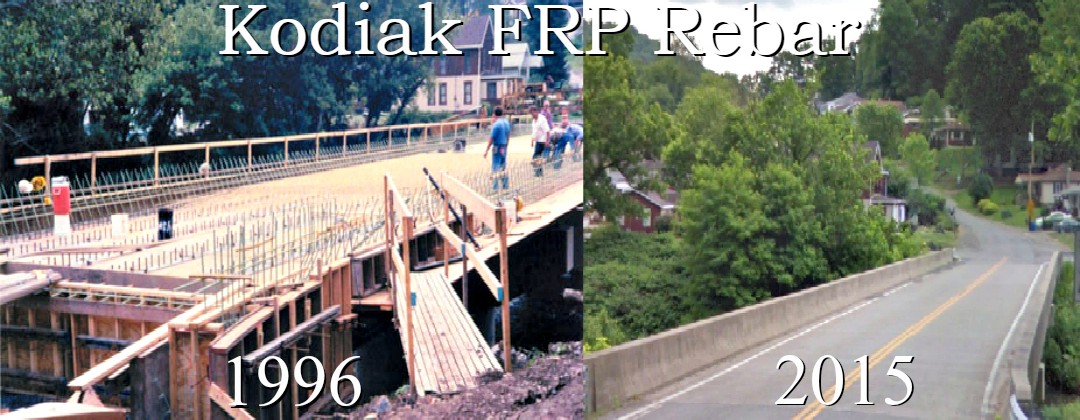 Kodiak Fiberglass Rebar, Used for the First FRP Reinforced Bridge in U.S. History (Mckinleyville Bridge over Buffalo Creek, West Virginia 1996)